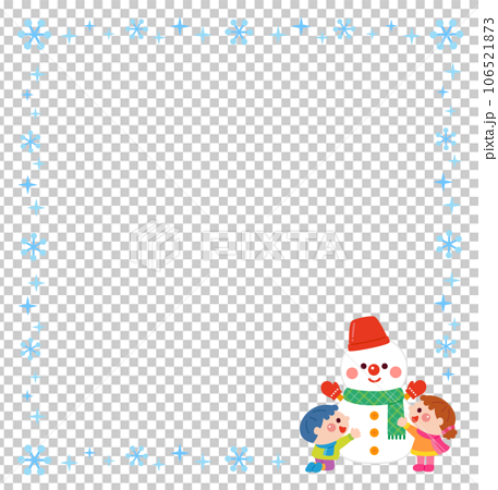 雪だるまを作る子どもたちのイラストフレーム 106521873