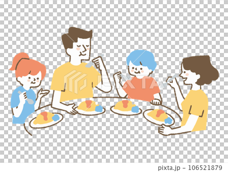 Family of four eating omelet rice_color 106521879
