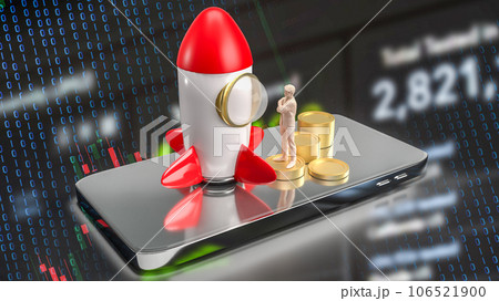The man and rocket on mobile phone for startup Business concept 3d rendering 106521900