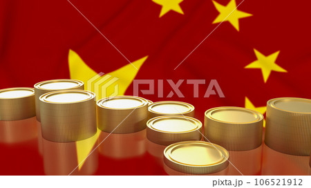 The Gold coins on Chinese flag for Business concept 3d Rendering 106521912