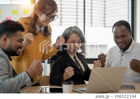 Group of diverse multiethnic business people colleague team exciting and celebrate success. teamwork successful togetherness concept 106522184