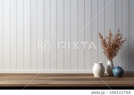 Beautiful empty wooden table top. product montage display. Generative ai 106522798