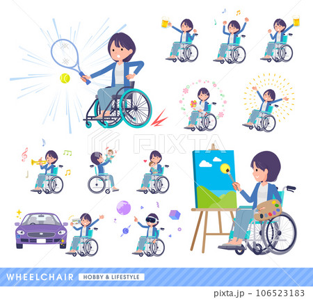 車椅子に乗る広報担当女性のセット 車椅子に乗る広報担当女性のセット 106523183