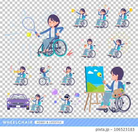 車椅子に乗る広報担当女性のセット 車椅子に乗る広報担当女性のセット 106523183