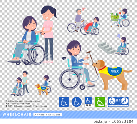 車椅子に乗る広報担当女性のセット 106523184