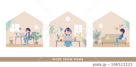 在宅で仕事をしている広報担当女性のセット 106523225