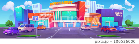 Parking lot with autos near supermarket 106526000