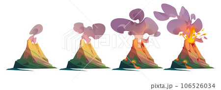 Volcano cartoon vector animation with lava, smoke 106526034