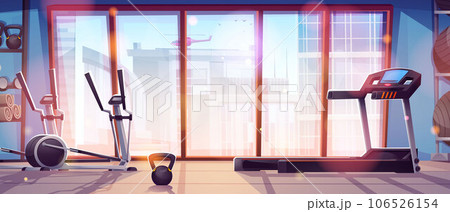 Fitness gym room interior with sport equipment Fitness gym room interior with sport equipment 106526154