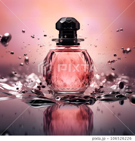 Luxurious pale pink perfume bottle Generative AI Stock