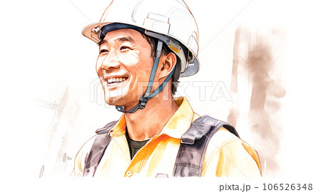 笑顔の作業員のバストショットの水彩画「AI生成画像」 笑顔の作業員のバストショットの水彩画「AI生成画像」 106526348
