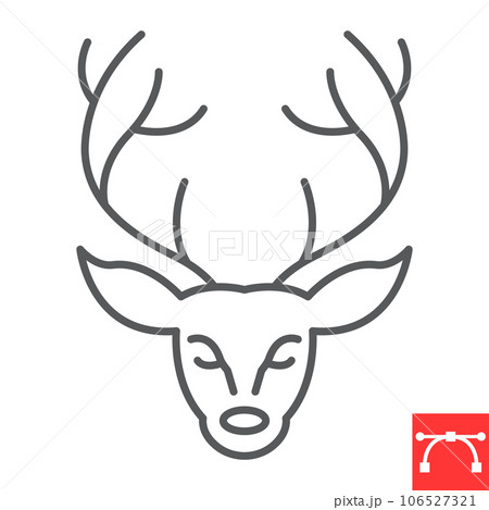 Reindeer line icon, new year and merry christmas, wild animal vector icon, christmas deer vector graphics, editable stroke outline sign, eps 10. Reindeer line icon, new year and merry christmas, wild animal vector icon, christmas deer vector graphics, editable stroke outline sign, eps 10. 106527321