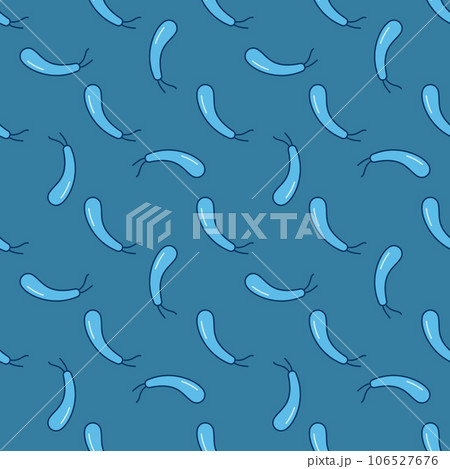 Spirillum vector Gram negative bacteria blue seamless pattern 106527676