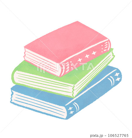 積み重なったカラフルな本(読書の秋)、テクスチャのある色鉛筆