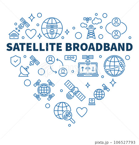 Satellite Broadband vector line heart shaped banner - Internet Technology concept blue illustration Satellite Broadband vector line heart shaped banner - Internet Technology concept blue illustration 106527793