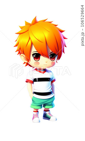 3D cute Anime Chibi Style boy character isolated on red background