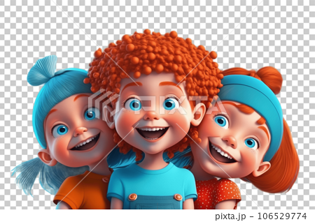 3D Cartoon Colorful Crazy Family. AI generative. Stock Photo