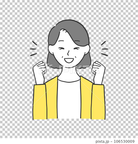 嬉しそうにガッツポーズするおばあさんのイラスト 106530009