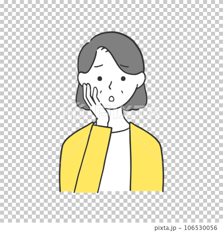Illustration of a grandmother thinking with her hand on her cheek Illustration of a grandmother thinking with her hand on her cheek 106530056