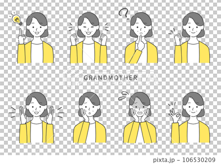 様々な表情をするおばあさんのイラストセット 様々な表情をするおばあさんのイラストセット 106530209