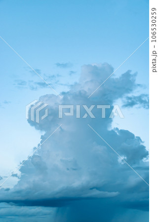 晩夏の夕空に立ち昇る積乱雲とその下の雨柱　ライトトーン 106530259