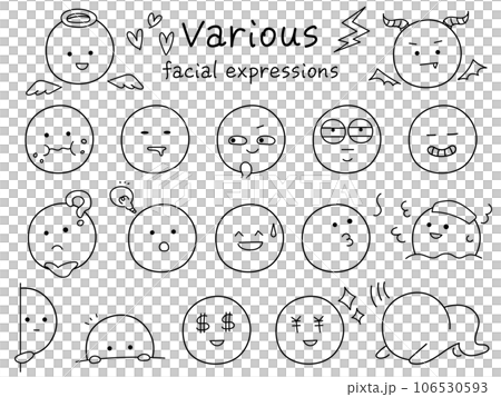 簡單可愛的各種面部表情圖標集-手寫黑線圖 簡單可愛的各種面部表情圖標集-手寫黑線圖 106530593