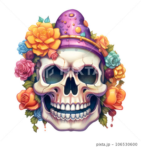 ハロウィーンの骸骨を描いた水彩イラスト　Generative AI 106530600