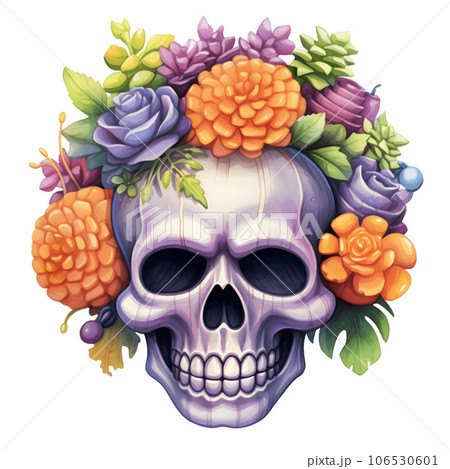 ハロウィーンの骸骨を描いた水彩イラスト　Generative AI 106530601