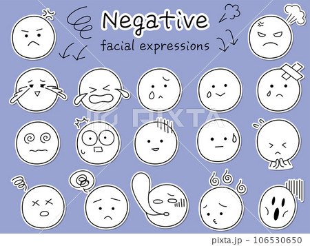 シンプルでかわいいネガティブな顔表情のアイコンセット　手書きタッチのステッカー風 106530650
