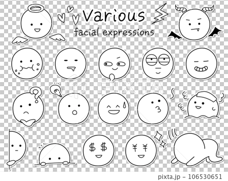 Simple and cute icon set of various facial expressions, handwritten sticker style 106530651