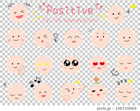 シンプルでかわいいポジティブな顔表情のアイコンセット　カラーのフラットデザイン 106530669