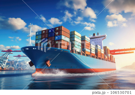 Aerial view of cargo ship that full load container for logistics import export in the ocean, shipping and transportation concept, container cargo maritime ship, Global express carrier. 106530701