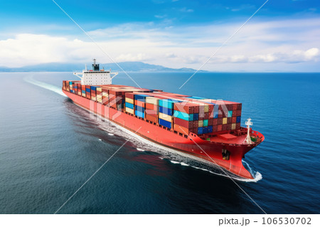Aerial view of cargo ship that full load container for logistics import export in the ocean, shipping and transportation concept, container cargo maritime ship, Global express carrier. 106530702