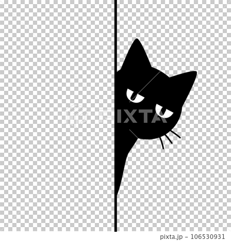 猫が壁から覗いているシルエットイラスト 106530931