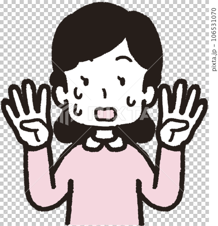 一名婦女上半身出汗、驚慌失措，每隻手有四個手指的插圖 106531070
