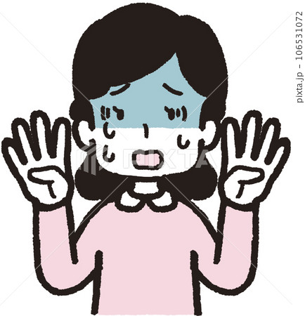 両手でそれぞれ4本指をして蒼褪めている女性の上半身イラスト 106531072