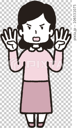 一個憤怒的女人的全身插圖，每隻手有四個手指 106531075