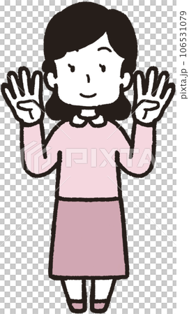 両手それぞれで4本指をして笑う女性の全身イラスト 両手それぞれで4本指をして笑う女性の全身イラスト 106531079