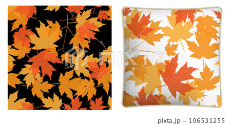Square decorative pillow, bedroom accessory decorated autumn maple dried herbarium leaves seamless pattern. Vector ornament for design of posters and printing on textile 106531255