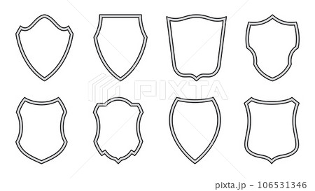 Shield vector icon set. Vintage outline frame. Emblem of privacy, 106531346