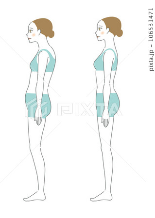姿勢の良い女性と悪い女性の全身イラスト 106531471