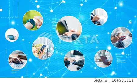 様々なモバイルデバイスを使う人々と通信ネットワーク 様々なモバイルデバイスを使う人々と通信ネットワーク 106531512