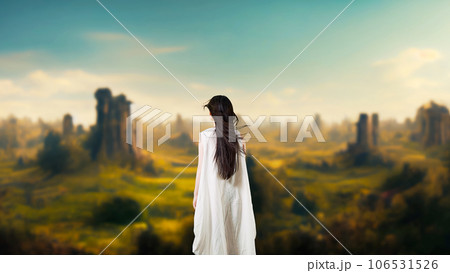 荒野に立つ女性 106531526