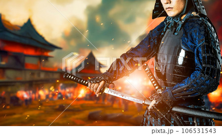 戦場に立つサムライ 戦国時代の写真素材 [106531543] PIXTA