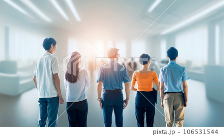オフィスに立つビジネスグループの後ろ姿 106531544