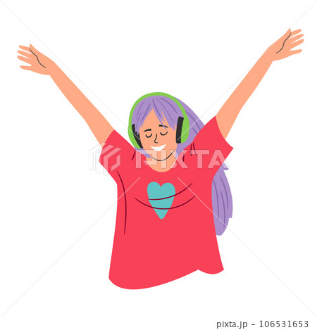 Cheerful girl in headphones listening to music Cheerful girl in headphones listening to music 106531653
