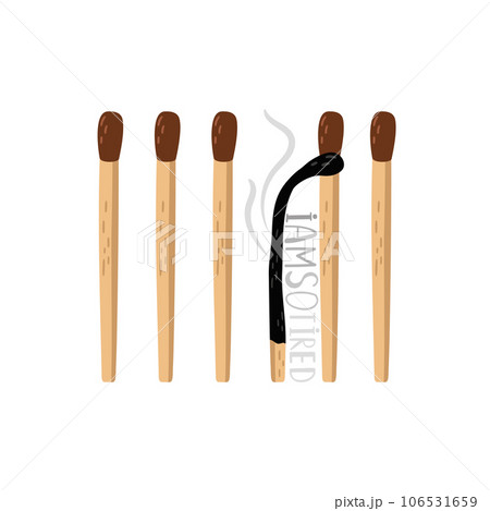 Burnt and extinguished match among whole matches. Burnout and fatigue concept 106531659