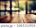 Abstract empty wooden desk table with copy space over interior modern room with blurred background, display for product montage 106531959