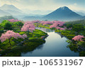 Beautiful landscape of mountain and blooming cherry blossoms in spring, Japan 106531967