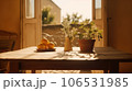 Modern interior lifestyle Mediterranean in summer scene, plant with fruit on table with light and shadow in dining room 106531985